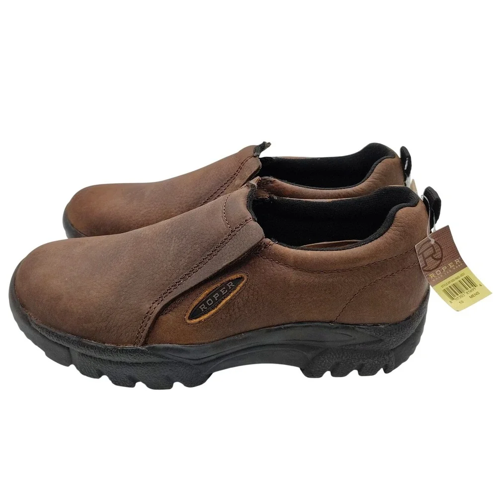 Roper Performance Slip On Shoes Mens 10 Brown Leather Work Loafers 0601-0237